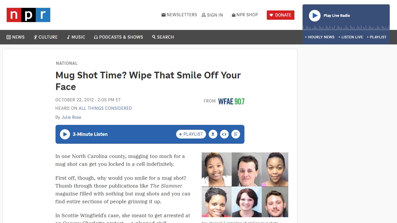 Mug Shot Time? Wipe That Smile Off Your Face : NPR